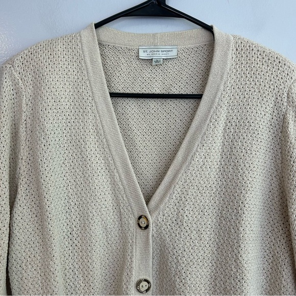 St. John Sport Cream Button Down Cardigan Sweater w/ Gold Buttons Size Large - Picture 2 of 13